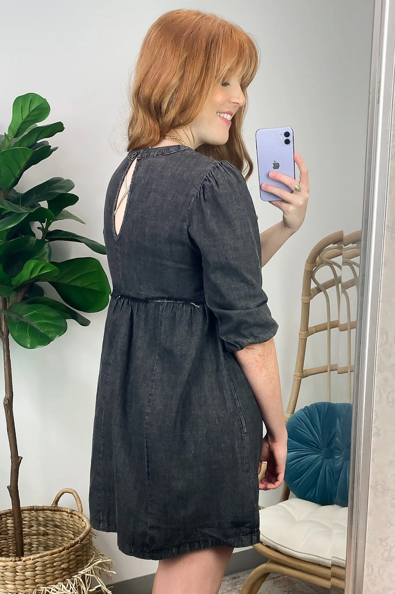 Zahrah Washed Denim Babydoll Dress - FINAL SALE