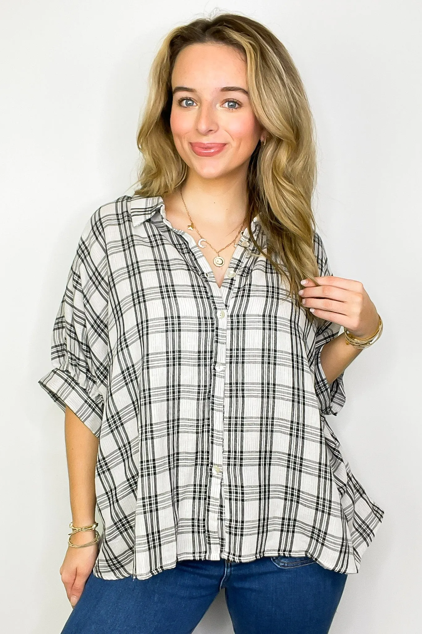 Zoe Plaid Dolman Sleeve Top