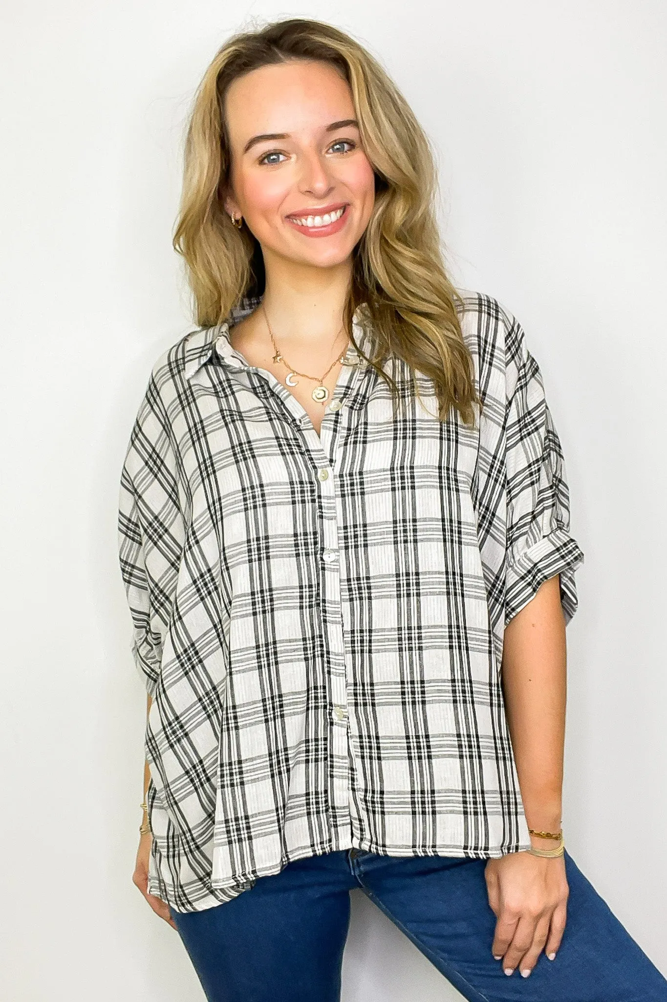 Zoe Plaid Dolman Sleeve Top