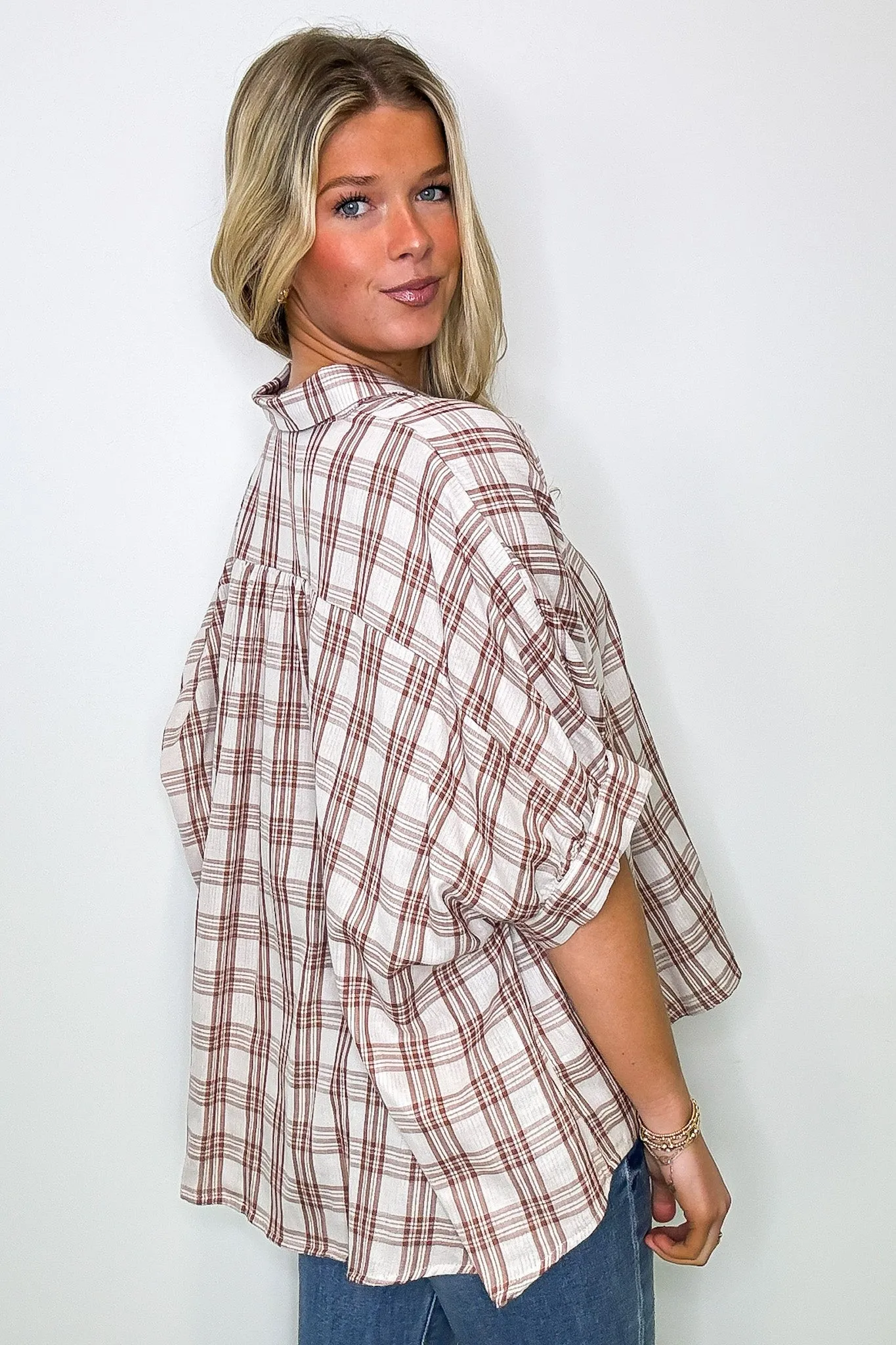 Zoe Plaid Dolman Sleeve Top