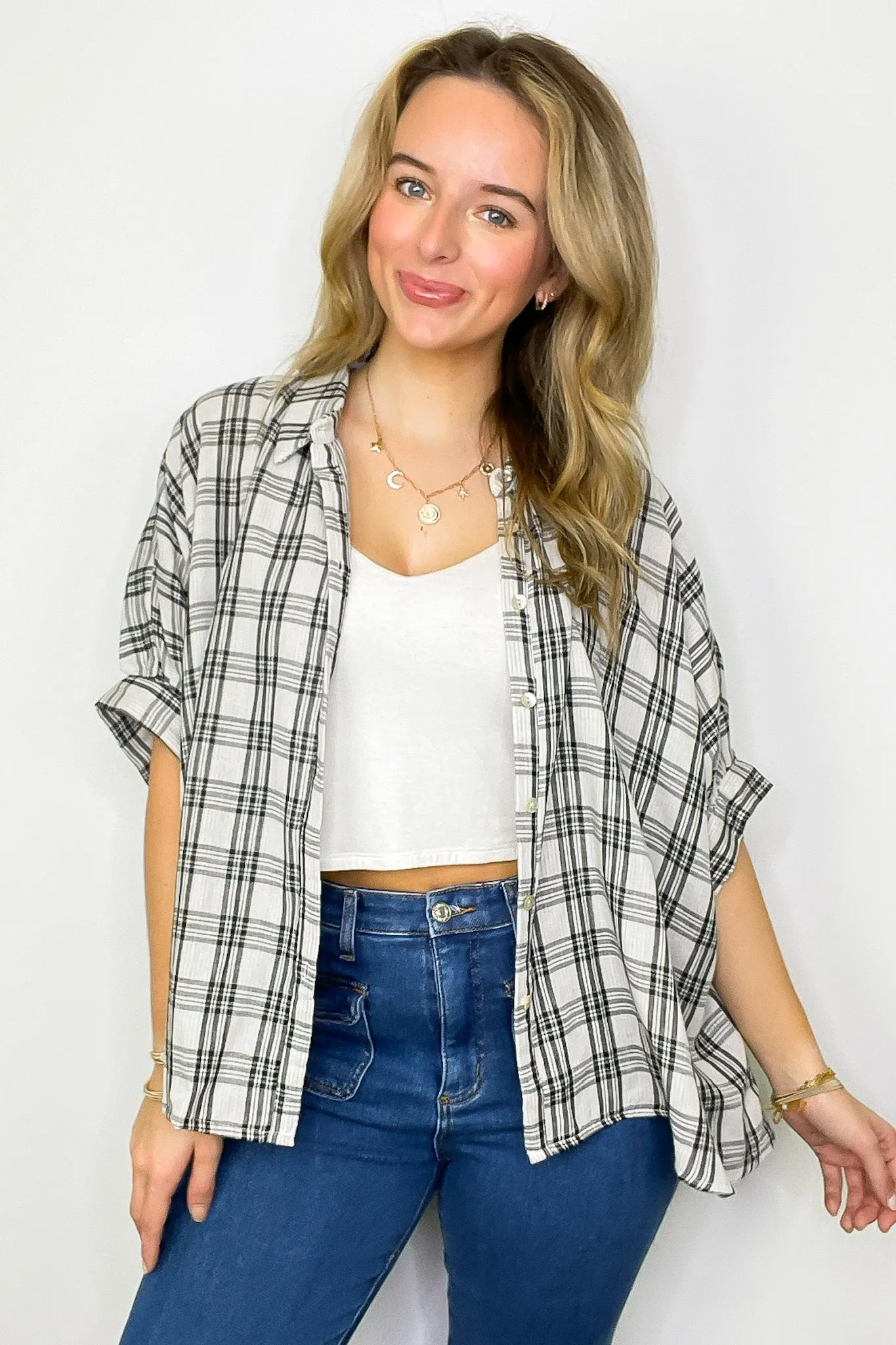 Zoe Plaid Dolman Sleeve Top
