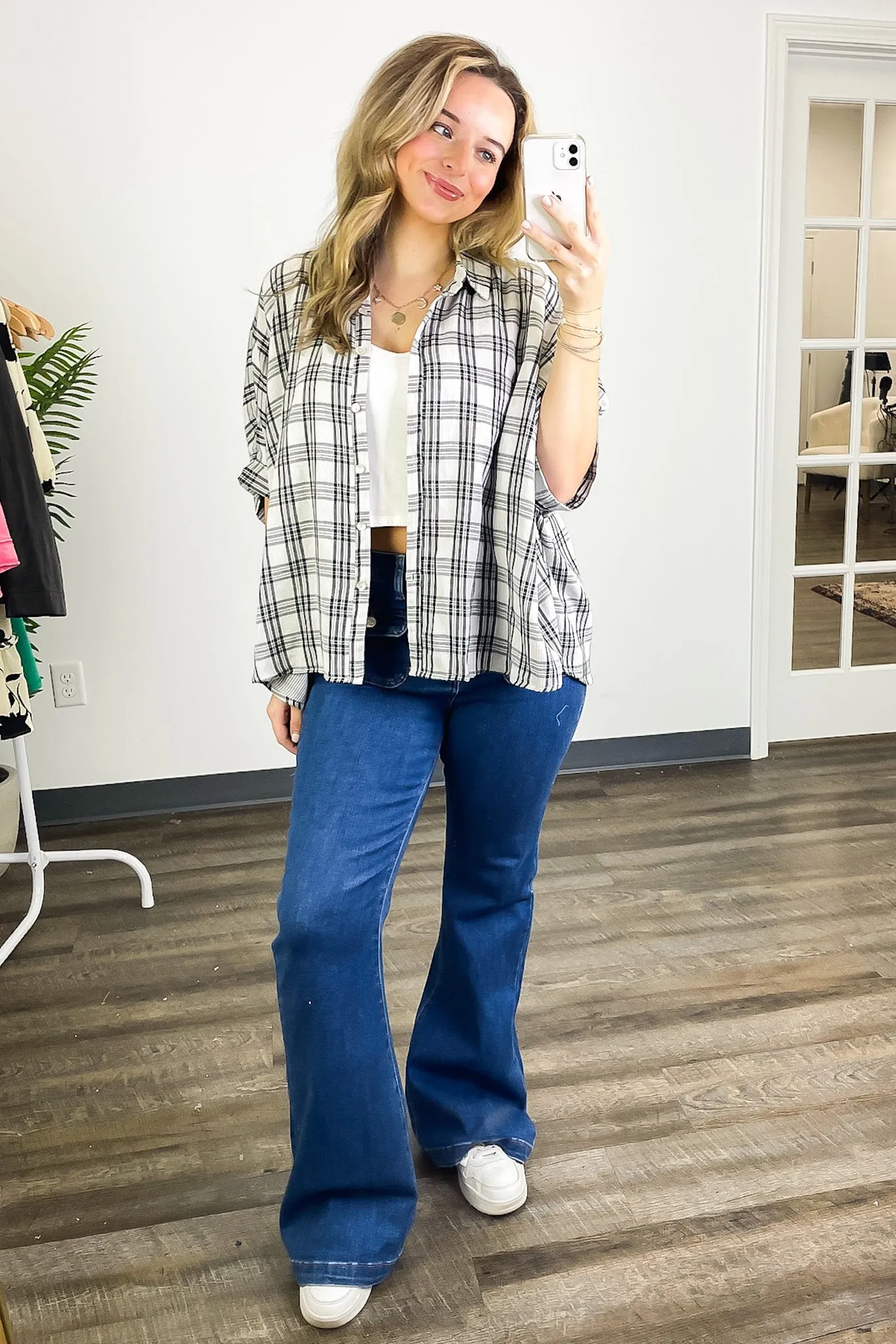 Zoe Plaid Dolman Sleeve Top