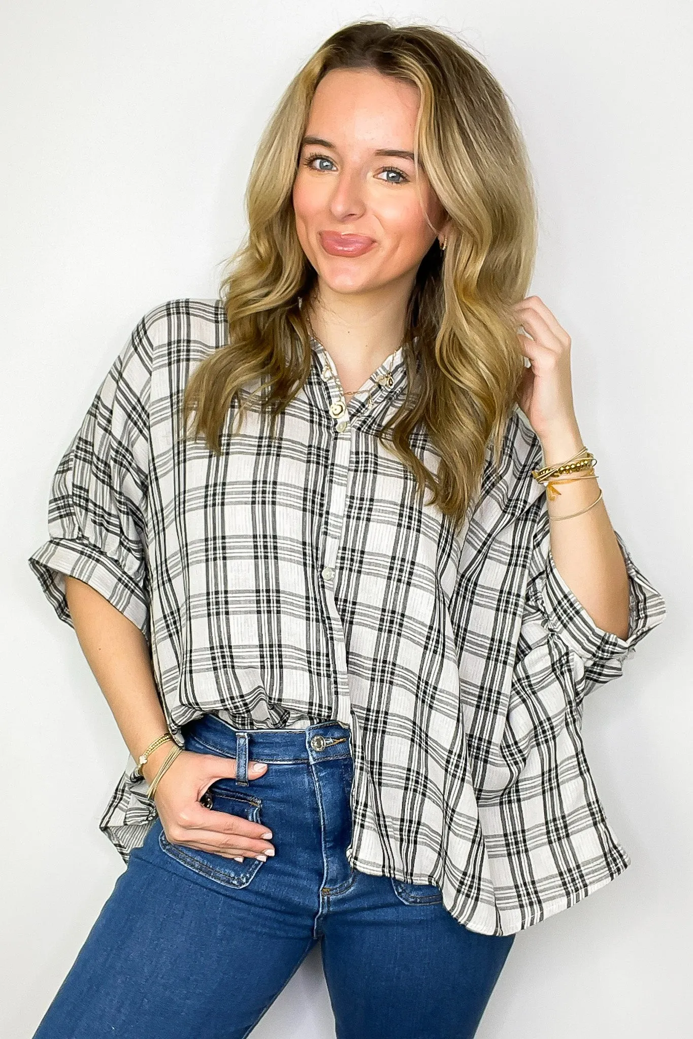 Zoe Plaid Dolman Sleeve Top