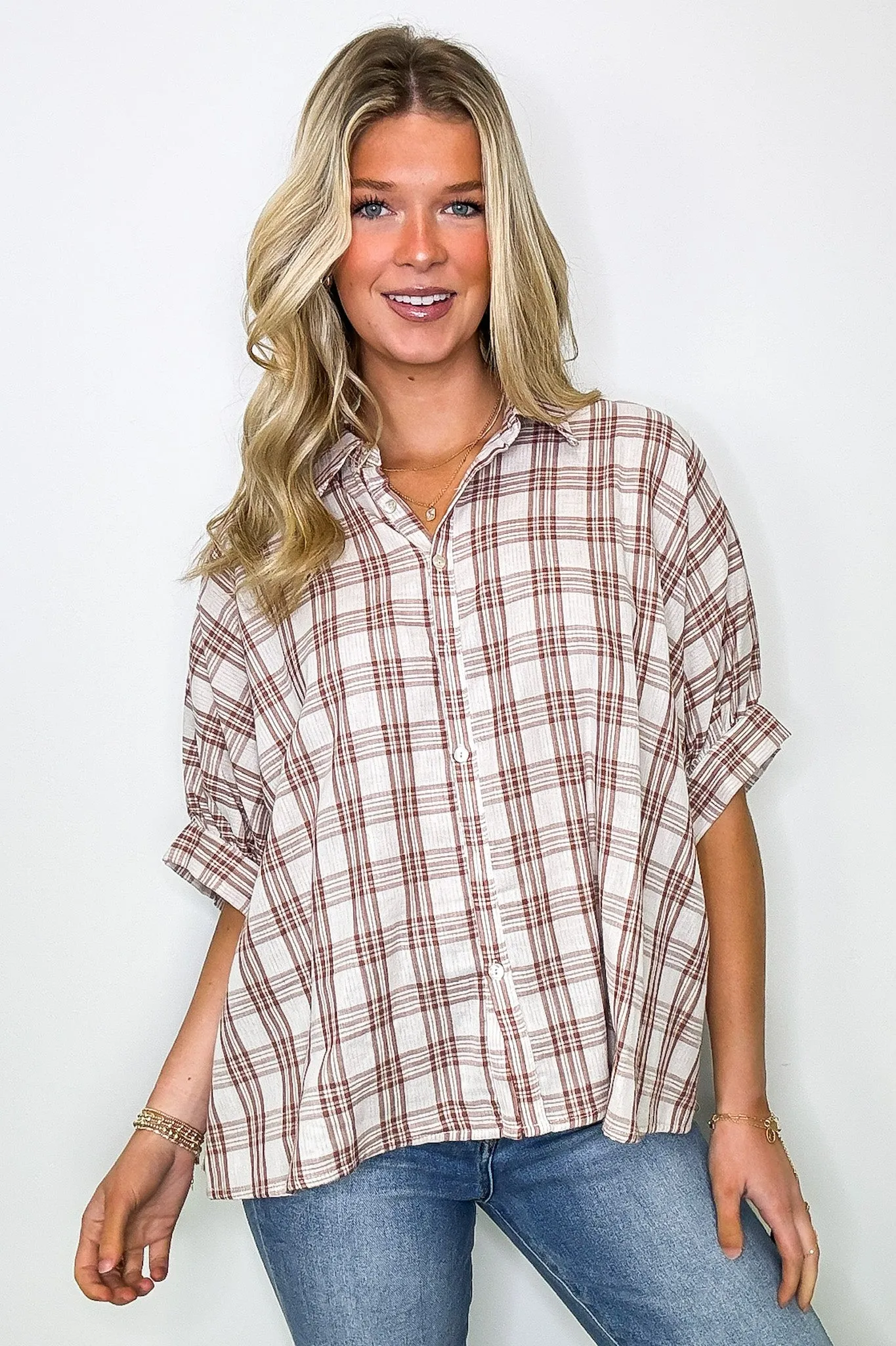 Zoe Plaid Dolman Sleeve Top