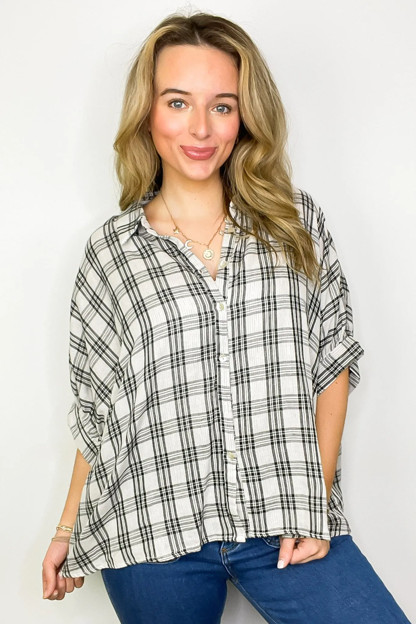 Zoe Plaid Dolman Sleeve Top